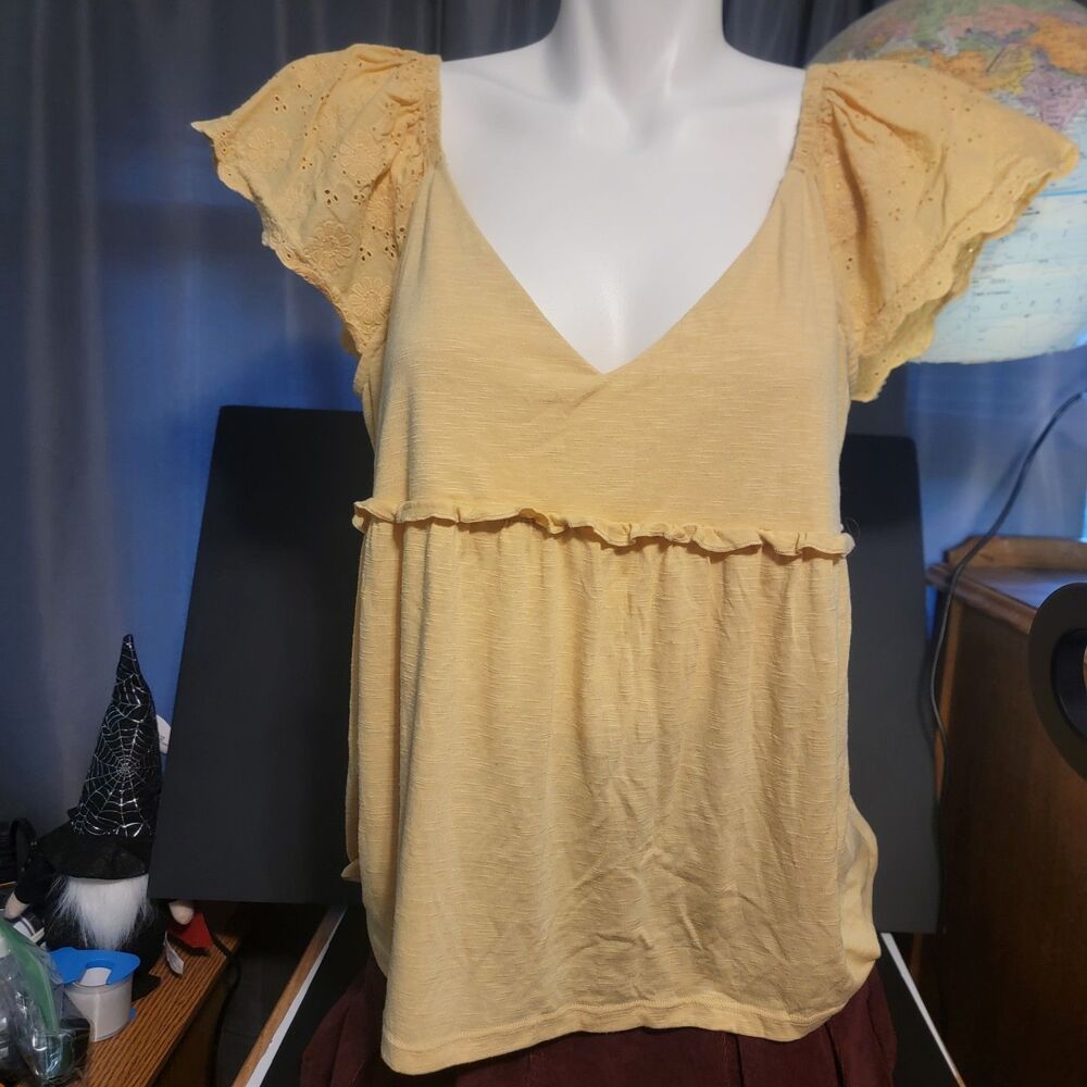 True Craft Plus Size Xl Off-the-Shoulder Peasant Top Tunic Yellow Floral Boho